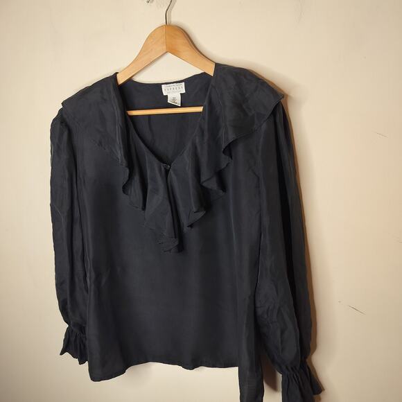 Vintage Express 100% Silk Ruffled Blouse Campagnie Internationale - Picture 3 of 7
